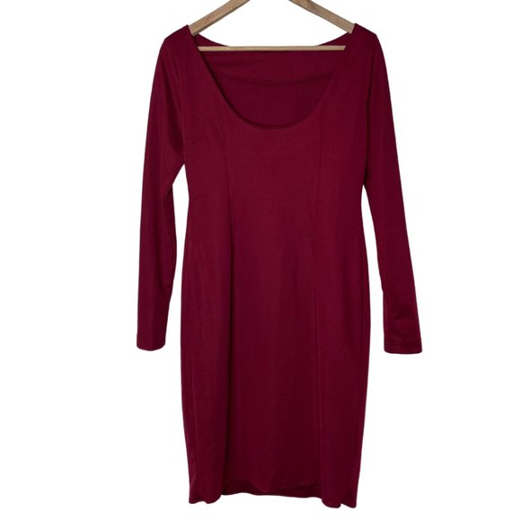 ALICE & YOU | Deep Red Bodycon Long Sleeved Scoop Back Dress | Size 14 - Picture 3 of 6